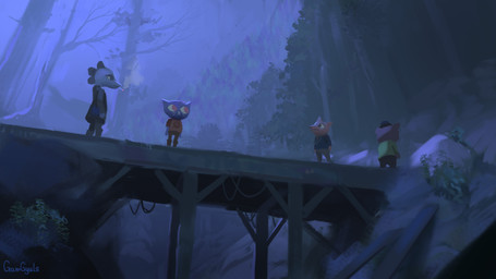 ambiguous_gender anthro blue_body blue_fur boots bottomwear bridge brown_body brown_fur clothed clothing footwear fur group hat head_tuft headgear headwear jacket low-angle_view markings night on_model orange_clothing orange_shirt orange_topwear outside pants plant red_eyes shirt shoes smoking topwear tree tuft whisker_markings yellow_body yellow_fur gamgyuls night_in_the_woods angus_delaney bea_santello gregg_lee mae_borowski bear canid canine crocodile crocodilian domestic_cat felid feline felis fox mammal reptile scalie 16:9 2019 4k absurd_res digital_media_(artwork) digital_painting_(artwork) hi_res painting_(artwork) widescreen female_(lore) male_(lore)