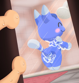 anthro bathing bathroom biped blue_body blue_fur blue_hair blush blush_stickers butt convenient_censorship dipstick_ears dipstick_tail disembodied_hand doorway ear_markings eyes_closed featureless_feet featureless_hands feet female first_person_view fur gloves_(marking) hair leg_markings markings multicolored_ears nude pov_hands raised_tail shower shower_head showering smile soapy socks_(marking) solo_focus standing suds sweaty_hands tail tail_markings voyeur_pov 4chan_anon unknown_artist animal_crossing nintendo rosie_(animal_crossing) villager_(animal_crossing) domestic_cat felid feline felis human mammal 2025 digital_media_(artwork)