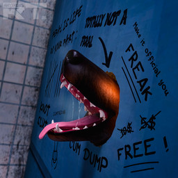 ambiguous_feral ambiguous_form ambiguous_gender aroused bathroom bodily_fluids breath drooling fangs feral fur glory_hole graffiti graffiti_on_wall mawplay open_mouth oral oral_invitation partially_offscreen_character pet_praise praise presenting presenting_mouth public_restroom restroom_stall saliva saliva_string sharp_teeth smile solo teeth text tongue tongue_out raytross kaerfflow_(modeler) zealotdkd_(modeler) canid canine canis domestic_dog mammal 1:1 2026 3d_(artwork) absurd_res blender_(artwork) blender_cycles_(artwork) digital_media_(artwork) english_text hi_res watermark