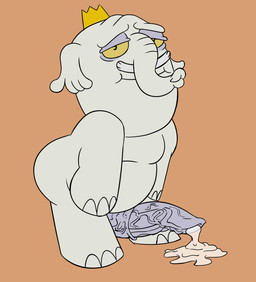 animal_genitalia animal_penis anthro aroused aroused_face aroused_male aroused_smile bent_over black_eyes bodily_fluids crown cum cum_on_ground ejaculation elephant_penis erection facial_hair genital_fluids genitals grey_body half-closed_eyes hands_on_knees hands_on_legs headgear king male mustache narrowed_eyes nude overweight overweight_anthro overweight_male penis plantigrade pose posing_nude proboscis_(anatomy) puckered_lips purple_penis royalty simple_background slightly_chubby slightly_chubby_anthro slightly_chubby_male smile smiling_at_viewer solo spread_legs spreading trunk_(anatomy) vein veiny_penis white_facial_hair white_mustache yellow_crown yellow_sclera bob-jiggles copa_studio netflix wake_up_carlo king_blaus elephant elephantid mammal proboscidean absurd_res hi_res