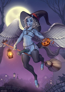 animal_genitalia animal_penis anthro big_flare blue_body blue_fur broom candy cleaning_tool clothing costume dessert equine_genitalia equine_penis erection fake_wings femboy fence flared_penis food full_moon fur garter_belt garter_straps genitals harness hat headgear headwear holidays jack-o'-lantern lamp lantern legwear male medial_ring metallic_wings moon night outside penis plant solo stockings tree witch_costume witch_hat apple-faced halloween equid equine horse mammal hi_res