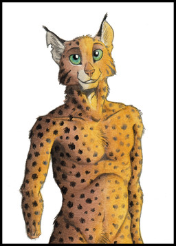 amputee anthro black_border border brown_body brown_fur disability ear_tuft fur green_eyes looking_at_viewer male markings missing_hand no_sclera notched_ear nude simple_background smile solo spots spotted_body spotted_fur standing tuft white_background 0laffson kari_(0laffson) felid feline lynx mammal 2018 half-length_portrait painting_(artwork) portrait traditional_media_(artwork) traditional_painting_(artwork) traditional_watercolor_(artwork) watercolor_(artwork)