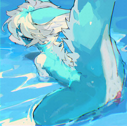 animal_genitalia anthro beach blue_body blue_eyes blue_fur blush butt fur genital_slit genitals hair male nude outside penis pose presenting presenting_hindquarters raised_tail seaside simple_background solo tail water white_hair ramssa mythology dragon furred_dragon furred_scalie mythological_creature mythological_scalie scalie hi_res