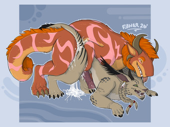 anal anthro bodily_fluids cum cumming_while_penetrating duo erection feral genital_fluids male male/male precum tongue tongue_out feher mythology dragon felkin hybrid mythological_creature mythological_scalie scalie