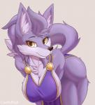 anthro big_breasts breasts clothing female fur hanging_breasts leaning leaning_forward looking_at_viewer simple_background smile solo thick_thighs yellow_eyes cooliehigh lucy_(cooliehigh) canid canine canis mammal wolf 2019 hi_res