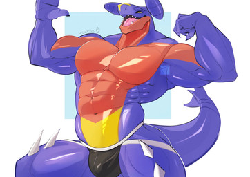 anthro big_muscles big_pecs bulge clothed clothing fin jockstrap jockstrap_only looking_at_viewer male muscular muscular_anthro muscular_male obliques pecs sharp_teeth shirtless_anthro shirtless_male skimpy solo spikes tail tail_fin teeth topless underwear underwear_only tukeso1 nintendo pokemon garchomp generation_4_pokemon pokemon_(species) scalie absurd_res hi_res