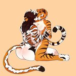 anthro breasts butt duo eyes_closed featureless_breasts female female/female hand_holding muscular muscular_female nude on_lap sitting_on_lap striped_body stripes ayannzer dreamworks kung_fu_panda emily_moegelvang master_tigress felid mammal pantherine tiger 1:1 absurd_res hi_res