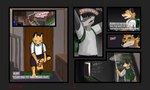 5:3 absurd_res anthro backpack canid canine clothed clothing comic dialogue digital_media_(artwork) door english_text foot_rub fox fur hair hi_res inside male mammal open_mouth pawpads paws shirt solo son_(lore) spruceloops stairs standing text topwear yawn