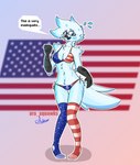 american_flag american_flag_bikini anthro beak bikini blue_body blue_eyes clothing female flag flag_bikini fluffy flustered footwear holidays legwear socks solo swimwear thigh_highs two-piece_swimsuit united_states_of_america white_body ara_squawks 4th_of_july tyra_(ara_squawks) avian bird owl absurd_res hi_res