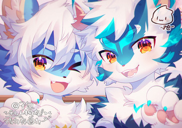>_o anthro biped blue_body blue_claws blue_fur claws duo fur kemono looking_at_viewer male orange_eyes white_body white_fur yellow_eyes zibao999 domestic_cat felid feline felis mammal 2022