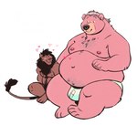 anthro bear belly big_belly clothing dramamine duo felid gaze heart_symbol lion male male/male mammal nipples overweight overweight_anthro overweight_male pantherine sitting size_difference smaller_male smile stare thick_thighs underwear