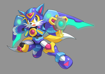 anthro arm_cannon armor blue_armor fur grey_background headgear helmet male orange_body orange_fur simple_background solo weapon ultimatemaverickx capcom mega_man_(series) mega_man_x_(series) sega sonic_the_hedgehog_(series) miles_prower model_x canid canine fox mammal 2022 crossover