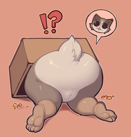 4_toes ambiguous_gender anthro beak box brown_body brown_feathers butt container feathers featureless_crotch feet interrobang monobutt multicolored_body multicolored_feathers rear_view simple_background solo stuck tail tan_body tan_feathers toes conditional_dnp welwraith filigris_(welwraith) avian bird owl 2026 digital_drawing_(artwork) digital_media_(artwork)