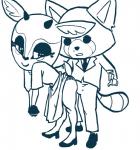 anthro blush breasts bulge butt clothed clothing duo eyelashes female grinding horn male big-fig aggretsuko sanrio resasuke tsunoda_(aggretsuko) ailurid antelope bovid gazelle mammal red_panda thomson's_gazelle true_antelope blue_and_white hi_res monochrome