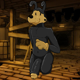 anthro big_penis black_body black_fur black_nose clothing fur genitals gloves handwear humanoid_genitalia humanoid_penis ink male penis shy skinny solo toony eddymurray bendy_and_the_ink_machine boris_the_friendly_wolf canid canine canis mammal wolf 1:1 hi_res