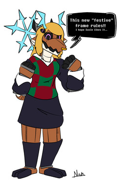 4_eyes after_transformation anthro blonde_hair female fusion hair halo implied_transformation looking_at_viewer machine multi_eye solo speech_bubble nova_prowler deltarune undertale_(series) noelle_holiday deer fish hybrid mammal marine robot shark hi_res