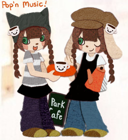 animal_hat anthro apron barista beanie beret black_apron black_bottomwear black_clothing black_skirt blue_bottomwear blue_clothing blue_pants blush blush_stickers bottomwear braided_hair brown_hair closed_smile clothing container cup duo ears_down female footwear green_eyes grey_clothing grey_hat grey_headwear grey_shirt grey_topwear hair hat headgear headwear holding_tray long_hair looking_at_viewer mouth_closed multicolored_clothing multicolored_shirt multicolored_topwear official_alternate_costume one_eye_closed open_mouth open_smile pants pattern_clothing pattern_shirt pattern_topwear pitcher pivoted_ears purple_bottomwear purple_clothing purple_pants shirt shoes simple_background skirt smile striped_clothing striped_shirt striped_topwear stripes text topwear tray two_tone_clothing two_tone_shirt two_tone_topwear white_background white_clothing white_shirt white_topwear abcdef-t bemani konami pop'n_music pop'n_music_sunny_park mimi_(pop'n_music) nyami_(pop'n_music) domestic_cat felid feline felis lagomorph leporid mammal rabbit collage_(artwork) copyright_name english_text hi_res traditional_media_(artwork)