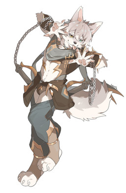 anthro armor athletic athletic_male blue_bottomwear blue_clothing blue_eyes blue_pants bottomwear bracers briefs brown_briefs brown_clothing brown_underwear chain clothing crotchless_bottomwear crotchless_clothing crotchless_pants fluffy fluffy_tail fur furgonomics grey_body grey_fur grey_hair hair heterochromia kerchief looking_at_viewer male multicolored_body multicolored_fur navel neckerchief neckwear pants paws pose shoulder_plates simple_background solo tail tongue tongue_out underwear weapon white_body white_fur yellow_eyes lanfe canid canine mammal 2025 hi_res