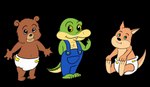 anthro biped brown_body clean_diaper clothed clothing diaper green_body green_eyes group overalls simple_background sitting transparent_background wearing_diaper young young_anthro jolly_the_lizard brok_the_investigator cowcat_games brok_(brok_the_investigator) r.j._(brok_the_investigator) sin_silver alligator alligatorid bear crocodilian kangaroo macropod mammal marsupial reptile scalie 2022 alpha_channel