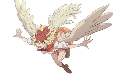 ambiguous_feral ambiguous_gender blonde_hair boots bottomwear breasts brown_boots brown_clothing brown_footwear capelet carrying_another clothed clothed_female clothed_humanoid clothing duo feathered_wings feathers female female_humanoid feral footwear fully_clothed fully_clothed_female fully_clothed_humanoid hair larger_female larger_humanoid multicolored_hair on_head open_mouth open_smile orange_bottomwear orange_capelet orange_clothing orange_skirt pupils red_eyes red_hair shirt shoes simple_background size_difference skirt smaller_ambiguous smaller_feral smile spread_arms spread_wings tail tail_feathers topwear two_tone_hair white_background white_clothing white_pupils white_shirt white_topwear wings young young_ambiguous young_feral kawayabug touhou kutaka_niwatari animal_humanoid avian avian_humanoid bird bird_humanoid chicken chicken_humanoid galliform galliform_humanoid humanoid phasianid 2019 absurd_res hi_res