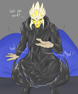 abdominal_bulge anthro bed bedding bedding_background bedroom belly belly_rub bodysuit clothing curled_up dialogue duo endosoma face_imprint furniture grin hand_on_belly head_imprint imprint latex latex_clothing latex_skinsuit leaning looking_down male male/male male_pred muffled oral_vore prey_imprint prey_outline safe_vore same_size_vore skinsuit skintight_suit smile smirk soft_vore spread_legs spreading squirming stretchy_belly struggling struggling_prey talking_to_another talking_to_belly talking_to_partner talking_to_prey tight_belly tight_clothing vore willing_prey conditional_dnp ikeonia samagthrav2 bioware electronic_arts mass_effect mythology ike_(ikeonia) samagthra alien dragon mythological_creature mythological_scalie scalie turian absurd_res hi_res