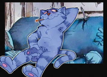 anthro drugs foreskin genitals male marijuana nude penis smoking solo raccoondouglas fritz_the_cat_(character) domestic_cat felid feline felis mammal hi_res
