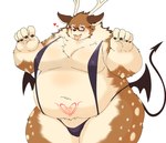 anthro belly blush bulge eyewear fupa fur glasses heart_symbol horn male markings navel overweight overweight_male skimpy_bikini solo spade_tail spots spotted_body spotted_fur tail wings womb_tattoo dragon_night800 tamacolle kazusa deer demon mammal hi_res