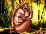 butt detailed_background facial_hair forest hairy looking_back male muscular muscular_male nature nude outside plant rear_view sitting solo tree dchooi european_mythology greek_mythology mythology pan_(mythology) deity satyr 2007 4:3