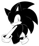 anthro clothing gloves handwear looking_back male simple_background solo white_background sikai sega sonic_the_hedgehog_(series) sonic_the_hedgehog eulipotyphlan hedgehog mammal black_and_white half-length_portrait monochrome portrait