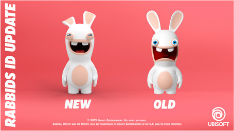 ambiguous_anthro ambiguous_gender anthro blue_eyes buckteeth comparing copyright_symbol featureless_crotch front_view light logo long_ears looking_at_viewer mitten_hands narrowed_eyes no_eyebrows noseless nude_ambiguous nude_anthro open_mouth open_smile pawpads red_background red_tongue short_legs simple_background smile smiling_at_viewer squint standing symbol tan_body tan_eyelids tan_inner_ear tan_pawpads tan_skin teeth text tongue year perrine_lozinguez raving_rabbids rayman_(series) ubisoft lagomorph mammal rabbid 16:9 2019 3d_(artwork) autodesk_maya_(artwork) colored dated digital_media_(artwork) english_description english_text hi_res lighting official_art shaded widescreen