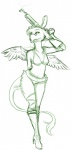 ak-47 ak_platform anthro assault_rifle beak clothed clothing eyewear feathered_wings feathers female freckles glasses gun ranged_weapon rifle skimpy solo tail weapon wings hoot_(artist) mythology hoot_(character) avian gryphon mythological_avian mythological_creature green_and_white hi_res monochrome sketch