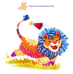clothing eyes_closed fangs feral grass hat headgear headwear humor male open_mouth party_hat pinata plant pun simple_background smile solo teeth text visual_pun whiskers white_background piper_thibodeau animate_inanimate felid lion living_pinata mammal pantherine digital_media_(artwork) digital_painting_(artwork) painting_(artwork) url