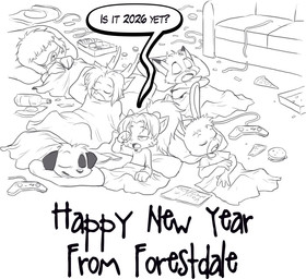 anthro box burger comic_book container controller dialogue female food furniture game_controller group holiday_message holidays male pizza pizza_box sleeping soda_bottle sofa speech_bubble text waking_up nauyaco forestdale new_year adam_summers_(forestdale) dallas_burnside_(forestdale) izabell_carroll_(forestdale) jake_noel_(forestdale) kyle_kendricks_(forestdale) sora_jeon_(forestdale) avian bird canid canine canis dalmatian deer domestic_cat domestic_dog felid feline felis fox hybrid lagomorph leporid mammal oscine passerine rabbit sparrow wolf 2026 english_text