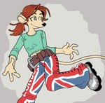 anthro belt female fur green_eyes hair midriff ponytail red_hair solo tan_body tan_fur union_jack union_jack_clothing cerebropodrido aardman_animations flushed_away rita_malone mammal mouse murid murine rodent 2023