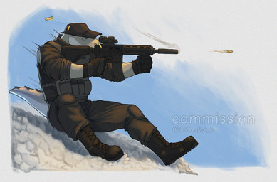 aiming aiming_gun aiming_rifle aiming_sniper_rifle aiming_weapon anthro army army_clothing army_hat army_outfit army_uniform assault_rifle biceps big_muscles black_boots black_bottomwear black_clothing black_footwear black_gloves black_handwear black_hat black_headwear black_pants black_shirt black_topwear black_vest boots border bottomwear bullet bulletproof_vest clothing combat_boots combat_gear combat_gloves footwear gloves green_body green_scales gun handwear hat headgear headwear holding_gun holding_object holding_ranged_weapon holding_rifle holding_shotgun holding_weapon male manly military military_cap military_clothing military_gloves military_hat military_pants military_uniform military_vest muscular muscular_anthro muscular_arms muscular_male muscular_thighs pants ranged_weapon rifle rolled_up_sleeves scales shirt shoes shotgun silencer sitting sitting_on_ground soldier solo tactical tactical_belt tactical_gear tactical_gloves tactical_load_carring_vest tactical_pants tail thick_arms thick_thighs topwear uniform vest warrior weapon white_border boomstick_0 alligator alligatorid crocodilian reptile scalie hi_res
