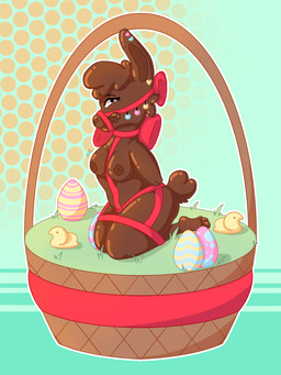 anthro basket bdsm bedroom_eyes big_ears blue_piercing bondage bound bow_ribbon breasts brown_body candy cheek_tuft chocolate chocolate_covered container dessert ear_piercing easter_basket easter_egg erect_nipples facial_tuft female fluffy fluffy_hair fluffy_tail food hair harness holidays licking licking_lips licking_own_lips multiple_piercings muzzle_(object) muzzled narrowed_eyes nipples piercing pink_piercing red_harness red_ribbon ribbons seductive self_lick solo submissive submissive_anthro submissive_female tail tongue tongue_out tuft yellow_piercing sammywhich easter peeps lagomorph leporid mammal rabbit 3:4