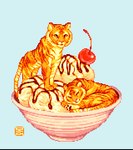ambiguous_gender cc-by-nc-nd cherry creative_commons dessert detailed detailed_food digital_media_(artwork) duo eyes_closed felid feral food fruit fur ice_cream icon low_res mammal moawling pantherine pixel_(artwork) plant quadruped striped_body striped_fur stripes tiger warm_colors