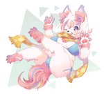 4_fingers 4_toes anthro arm_tuft barefoot big_breasts bikini black_nose blonde_hair blush breasts camel_toe chest_tuft claws clothed clothing curling_toes feet female female_anthro finger_claws fingers fur hair inner_ear_fluff kemono looking_at_viewer multicolored_body multicolored_ears multicolored_fur multicolored_tail nipple_outline one_eye_closed pawpads paws pink_body pink_fur pink_hair purple_body purple_eyes purple_fur purple_hair scarf sharp_teeth smile solo swimwear tail teeth toe_claws toes tuft two-piece_swimsuit white_body white_fur white_hair wink wrist_tuft yellow_body yellow_fur mabo_(artist) canid canine mammal digital_media_(artwork) signature