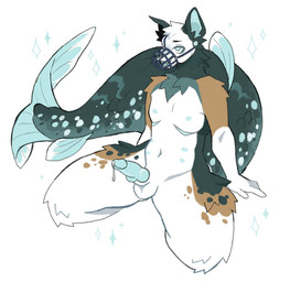 6_nipples anthro arm_tuft balls belly blue_eyes blue_fin blue_inner_ear blue_nipples blue_penis blue_scar blue_tail blue_tongue bodily_fluids brown_spots cum cum_drip dripping ear_piercing ear_tuft fangs fish_tail fur genital_fluids genitals gloves_(marking) green_body green_ears green_fur green_neck green_nose green_scales green_spots green_tail gynomorph half-closed_eyes intersex knee_tuft kneeling leg_tuft male markings mastectomy_scar multi_nipple multicolored_body multicolored_fur muzzle_(object) muzzled narrowed_eyes neck_tuft nipples open_mouth penis piercing scales scar shoulder_tuft solo sparkles spots spotted_body spotted_fur spotted_markings spotted_tail star tail tail_markings teeth tongue tuft whiskers white_balls white_belly white_face white_hands wire_basket_muzzle yakpup key_(owlways_sleepy) aquatic canid canine mammal 2022 digital_media_(artwork) digital_painting_(artwork) hi_res painting_(artwork) trans_(lore) trans_man_(lore)