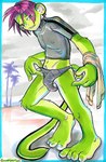 anthro brown_eyes bulge clothed clothing detailed_bulge ear_piercing genital_outline grey_clothing grey_swimwear male palm_tree penis_outline piercing plant solo speedo swimwear tail tight_clothing tree underwear greenmonkey greenmonkey_(character) haplorhine mammal monkey primate 2004