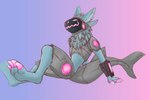 4_ears anthro armband armwear blue_body blue_fur claws clothing female flower fur machine multi_ear pawpads paws pink_eyes pink_nose plant protogen_visor rose_(flower) shark_tail sitting smile smug solo armus_(artist) waifu_hearts protogen 3:2 absurd_res guide_lines hi_res