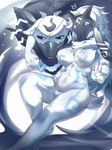 anthro big_breasts black_body black_fur breasts duo featureless_crotch female fur mask white_body white_fur user_cpsf8285 league_of_legends riot_games tencent kindred_(lol) lamb_(lol) wolf_(lol) bovid canid canine canis caprine mammal sheep wolf absurd_res hi_res