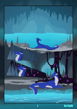 cave cavern feral feral_on_feral green_eyes lying_on_ground male male/male on_ground paws tail unaware_prey white_body sajik mythology entity_(sajik) firondraak dragon goo_creature mythological_creature mythological_scalie scalie absurd_res comic hi_res
