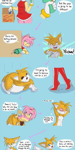 anal_beads anthro blue_background blue_eyes boots bracelet clothing cute_fangs dialogue dildo disguise dress duo electronics fangs female footwear foreskin ftm_transformation fur gender_transformation genitals gloves gold_(metal) gold_bracelet gold_jewelry green_eyes handwear jewelry male penis pink_body pink_fur ranged_weapon raygun red_boots red_clothing red_dress red_footwear red_hairband sex_toy shoes simple_background skinsuit speech_bubble suit_transformation suiting teeth text tight_clothing transformation weapon white_clothing white_gloves white_handwear yellow_body yellow_fur zapped enokitake sega sonic_the_hedgehog_(series) amy_rose miles_prower canid canine eulipotyphlan fox hedgehog mammal 2020 absurd_res colored english_text hi_res