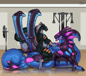 animal_genitalia animal_penis anthro balls big_balls big_penis duo equine_genitalia equine_penis erection genitals huge_balls huge_penis hyper hyper_balls hyper_genitalia hyper_penis knot knotted_penis male male/male medial_ring multi_genitalia multi_penis penis sheath sitting sitting_on_another size_difference friztwolf agrax_(kallkopf) sergal synth_(vader-san) hi_res