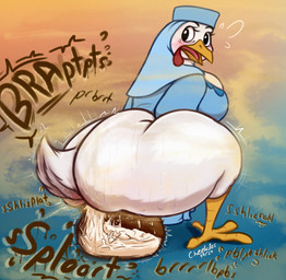 anthro avian_feet beak big_breasts big_butt bird_feces breasts butt clothed clothing clothing_lift colored_feces diarrhea dress dress_lift embarrassed explosive_diarrhea feathers feces feces_in_ass feces_in_container female medieval medieval_clothing onomatopoeia pooping pooping_in_container solo sound_effects text unusual_feces white_body white_feathers white_feces cheekles disney robin_hood_(disney) lady_kluck avian bird chicken galliform phasianid hi_res