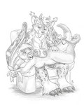 anthro ball_gag beverage bound breasts candy chair chocolate claws dessert dipstick_tail duo female food fur furniture gag hair horn hot_chocolate male male/female markings membrane_(anatomy) membranous_wings nipples nude tail tail_markings toe_claws wings flinters mythology bouncyotter jarvis_(darthandroid) dragon felid feline hybrid lynx mammal mustelid mythological_creature mythological_scalie otter scalie 2023 4:5 greyscale hi_res monochrome