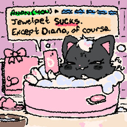 ambiguous_anthro ambiguous_gender anthro bathroom bathtub black_blush blush bubble cellphone clothing detailed_background dialogue electronics eyelashes eyes_closed feet floor foam footwear fur grey_body grey_ears grey_fur hair hindpaw holding_cellphone holding_object holding_phone holding_smartphone inside laugh partially_submerged pawpads paws phone pink_inner_ear pink_pawpads shoes slippers smartphone soap_bubbles solo speech_bubble squigglevision text towel water white_hair ligma_(artist) 4chan jewelpet sanrio sega sega_fave diana_(jewelpet) domestic_cat felid feline felis mammal 1:1 2026 animated archived_source digital_drawing_(artwork) digital_media_(artwork) english_text handwritten_text wigglypaint_(artwork) female_(lore)