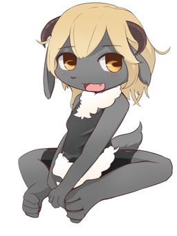 blush cute_fangs fangs female horn looking_at_viewer open_mouth solo teeth borushi 2015 3:4