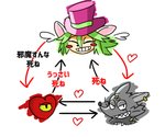 anthro blush blush_stickers chart clothing female group hat headgear headwear heart_symbol humor male relationship_chart text top_hat mad_rat_dead nippon_ichi_software heart_(mad_rat_dead) mad_rat_(mad_rat_dead) rat_god_(mad_rat_dead) mammal murid murine rat rodent 6:5 japanese_text